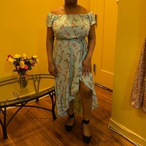 Floral Dress and Green Crop Sweater